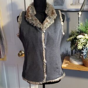 J. Jill Gray Vest with Tan Faux Fur